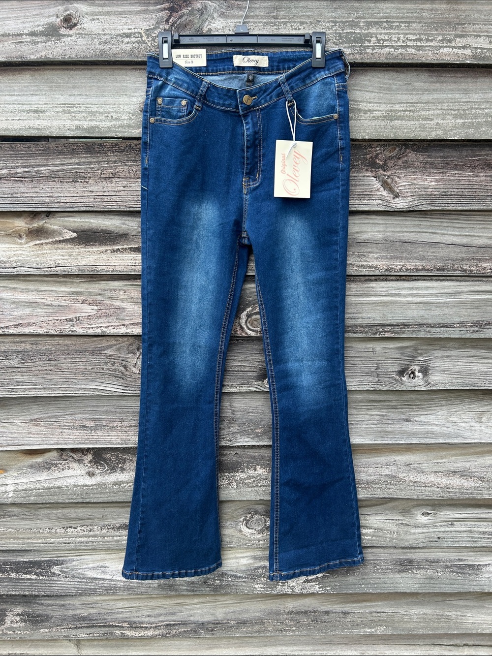 Olevey Women's Dark Blue Flare Jeans